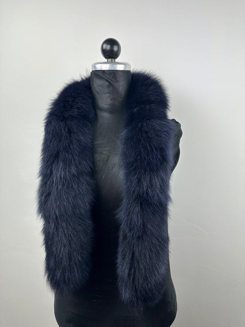 Blue Black Fox Fur Scarf: Handmade Genuine Fur, Luxury Neck Wrap