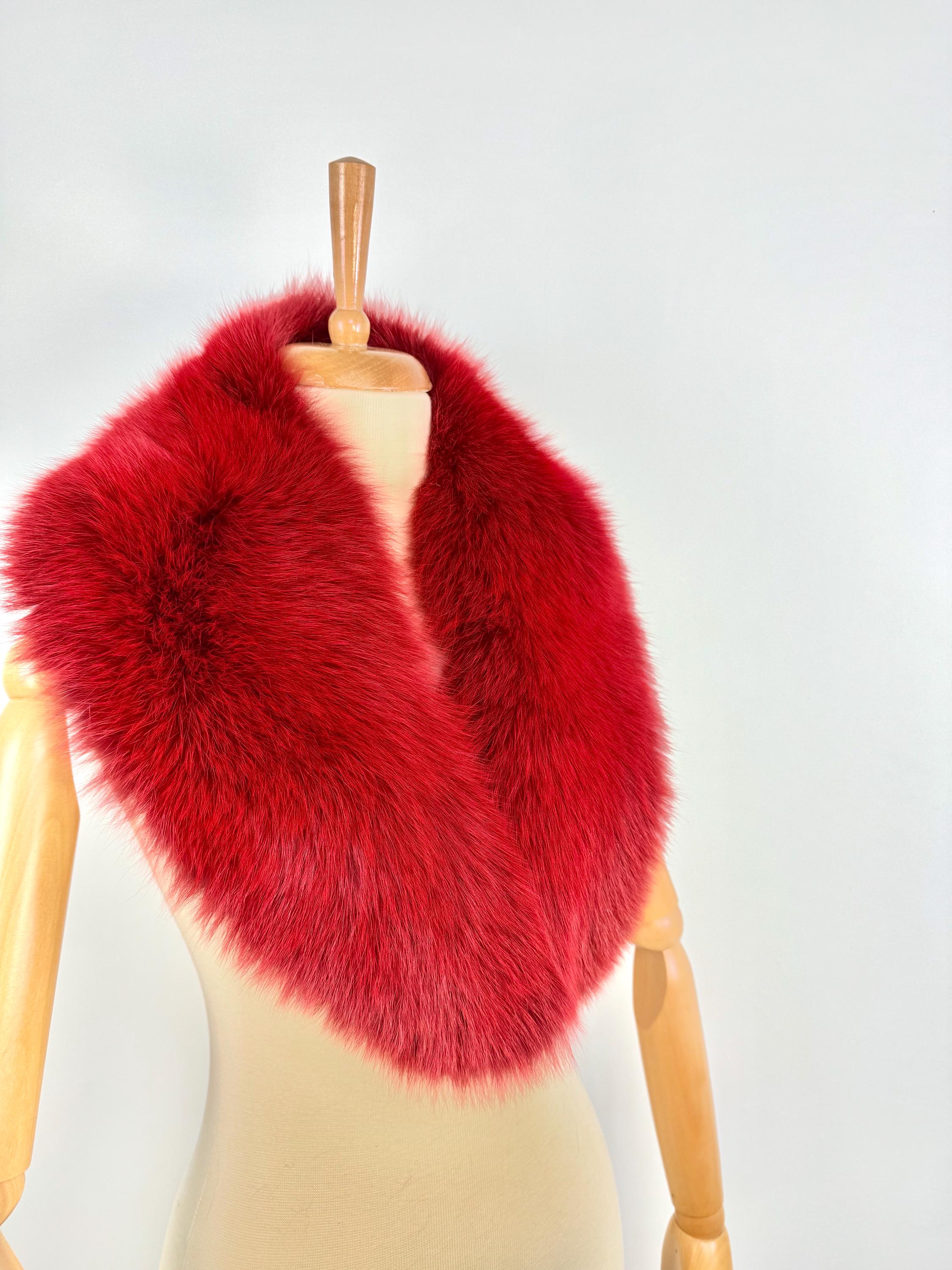 Red Fur Collar, Real Fox Fur Collar, Handmade Fur Collar, Luxury Winter Fur Accessory