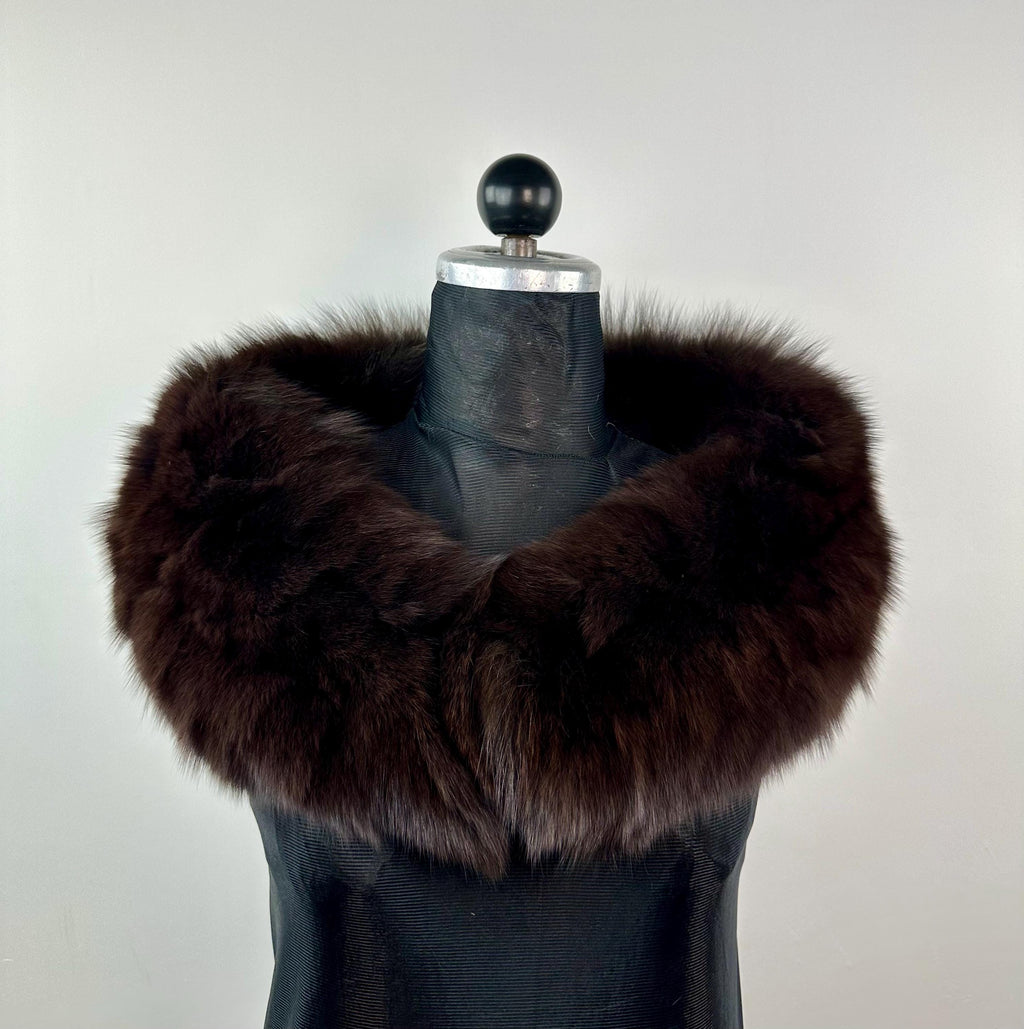 Dark Brown Fox Fur Collar – Real Fur Collar, Handmade in Greece, Luxury Neck Accessory