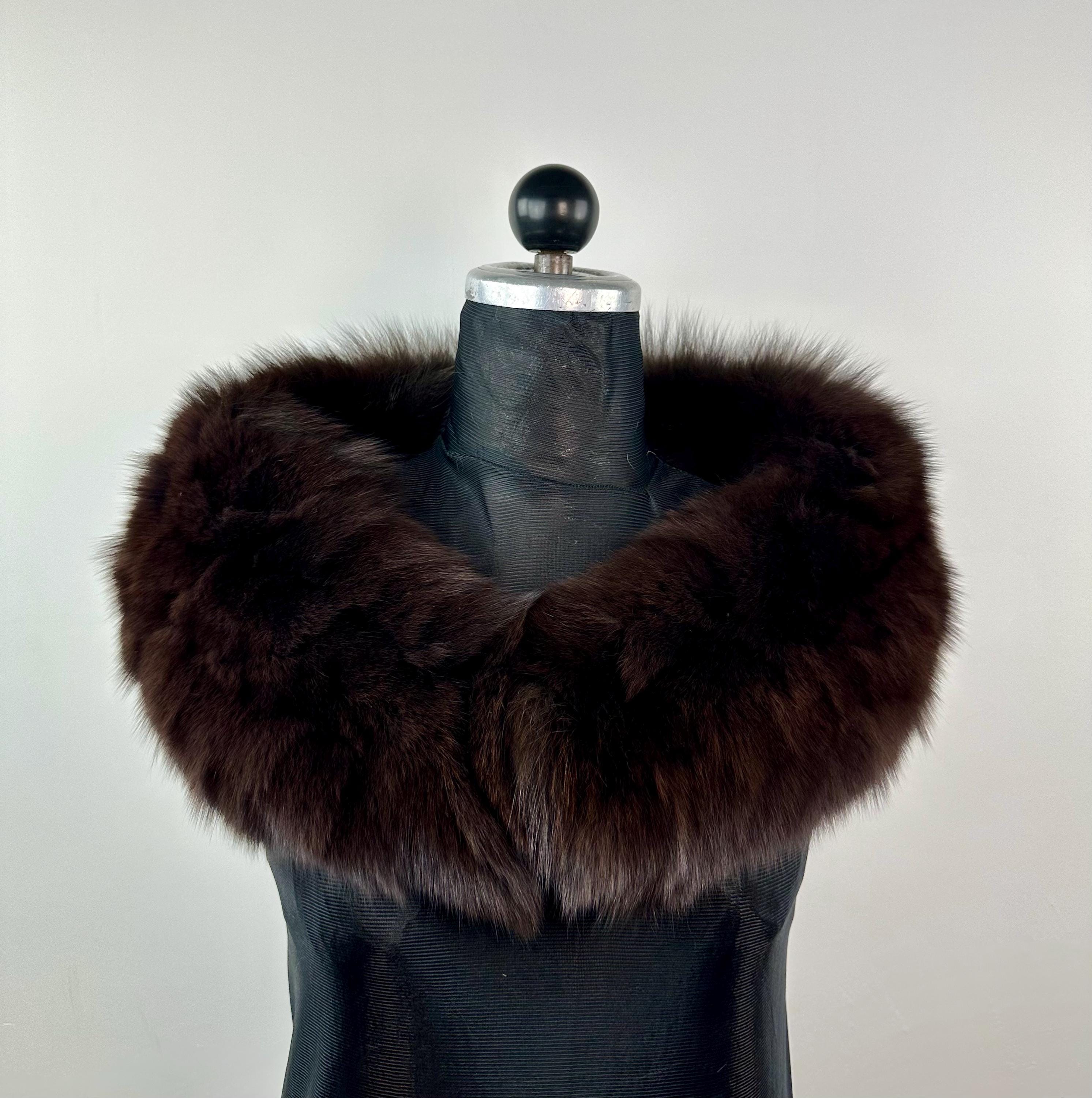 Dark Brown Fox Fur Collar – Real Fur Collar, Handmade in Greece, Luxury Neck Accessory