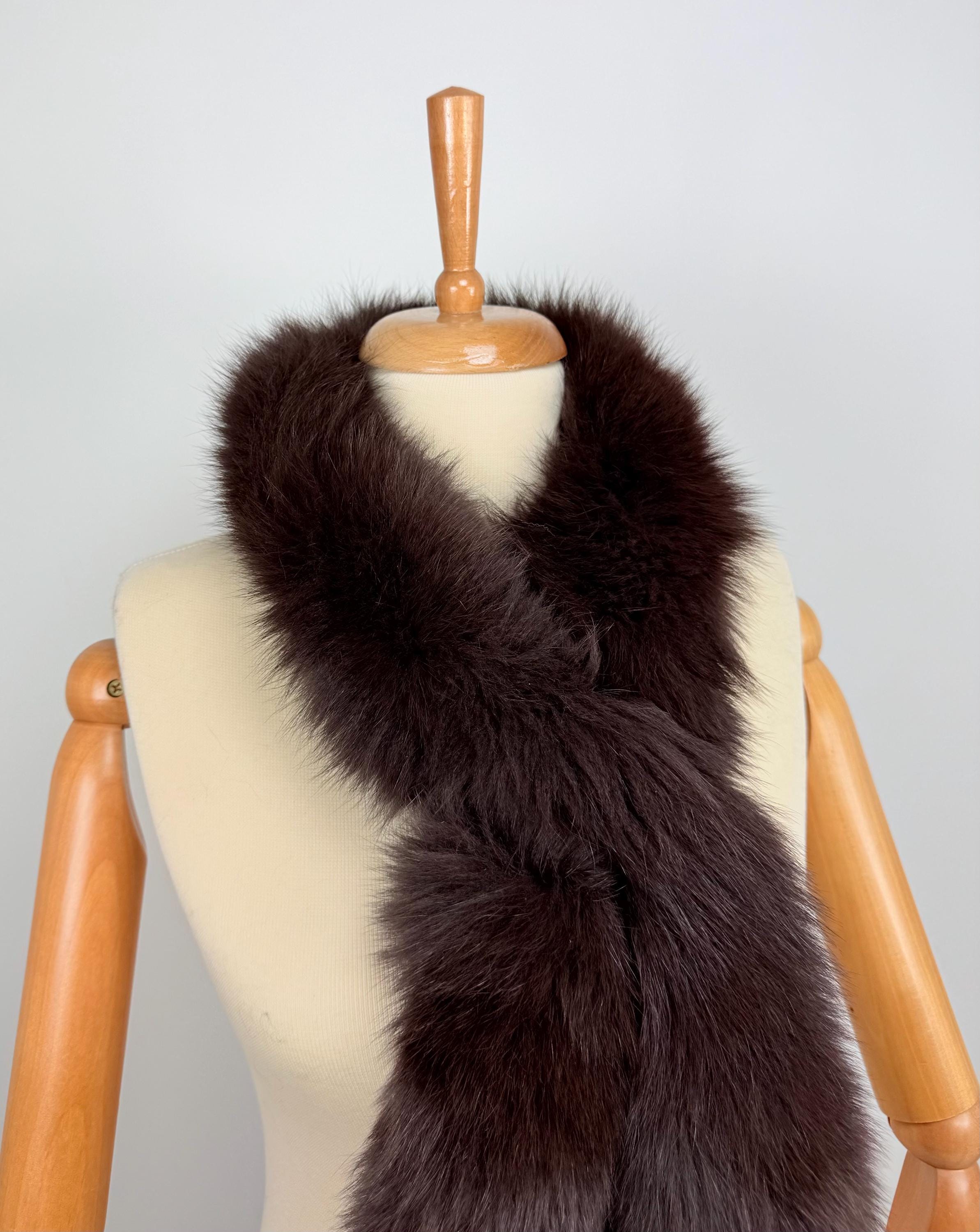 Dark Brown Fox Fur Scarf – Real Fur Scarf, Handmade in Greece, Luxury Winter Scarf
