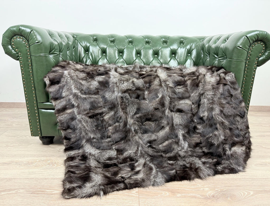 Luxury Frost Fox Fur Blanket: Handmade Real Fur Throw