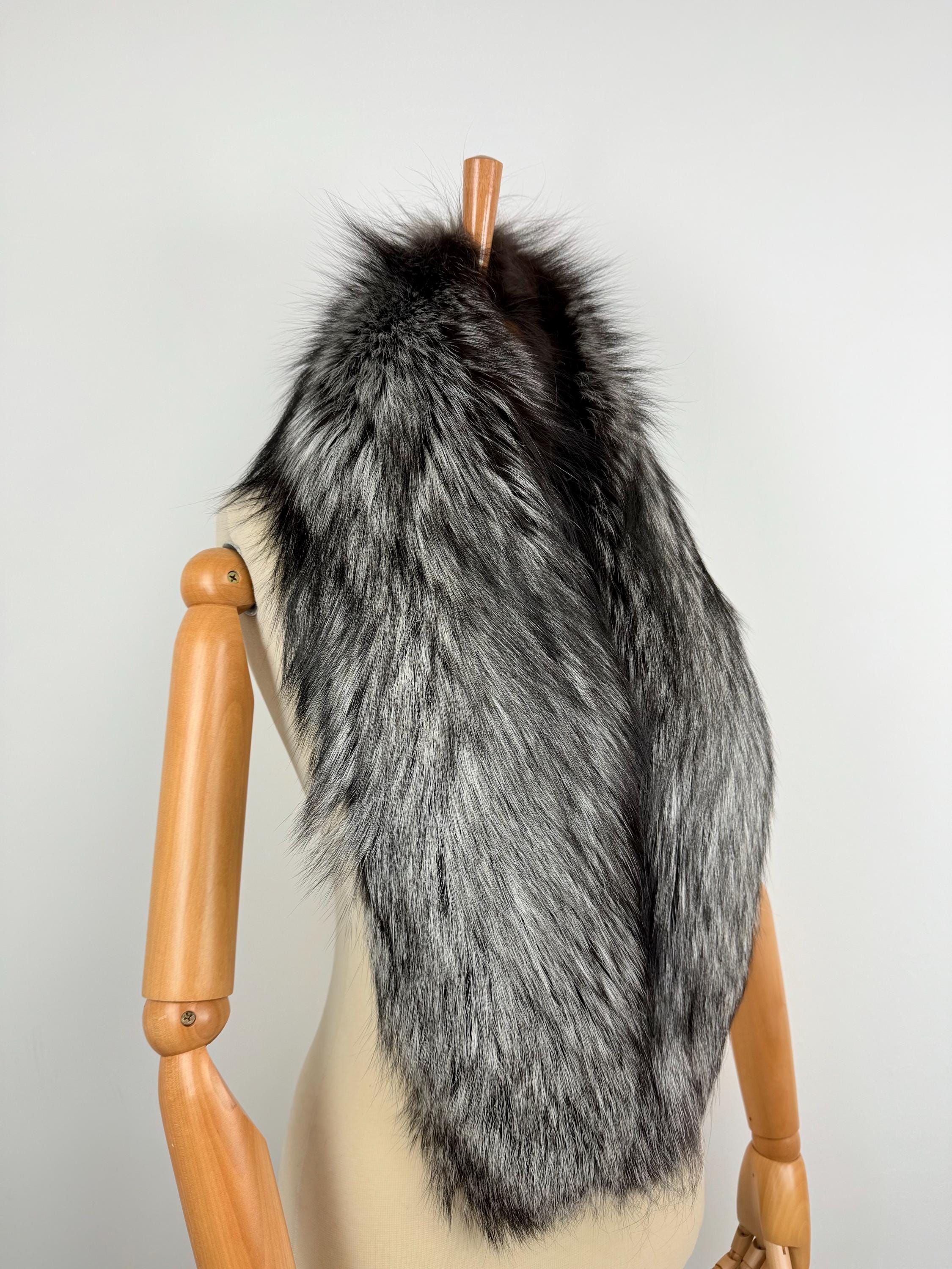 Silver Fox Fur Stole Collar - Luxury Extra Long Fur Scarf