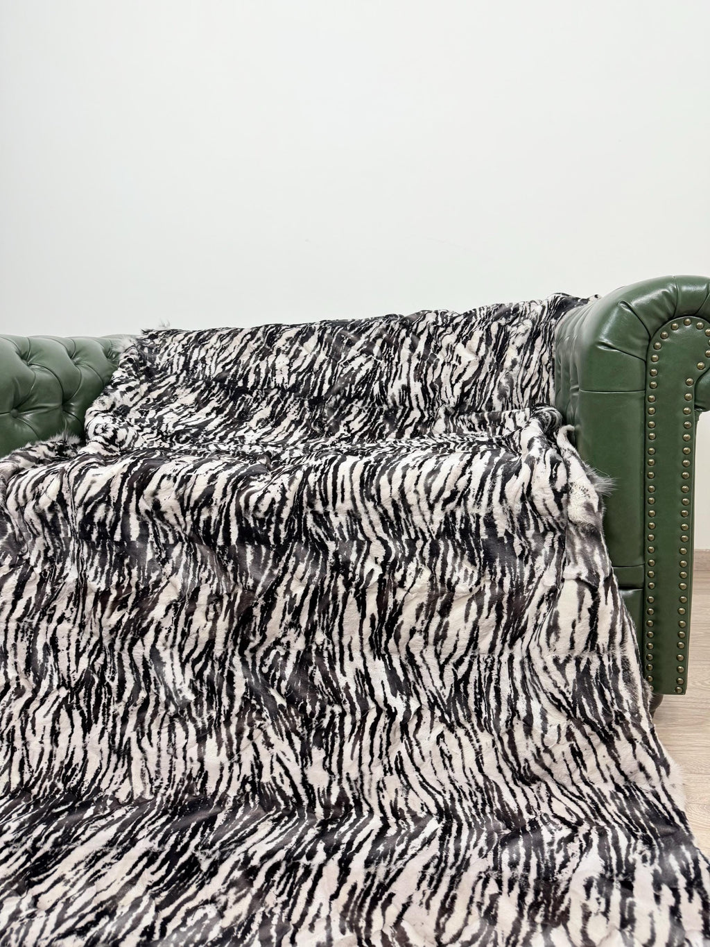 Luxury Fox Fur Throw: White Zebra Print, Handmade Exotic Home Decor