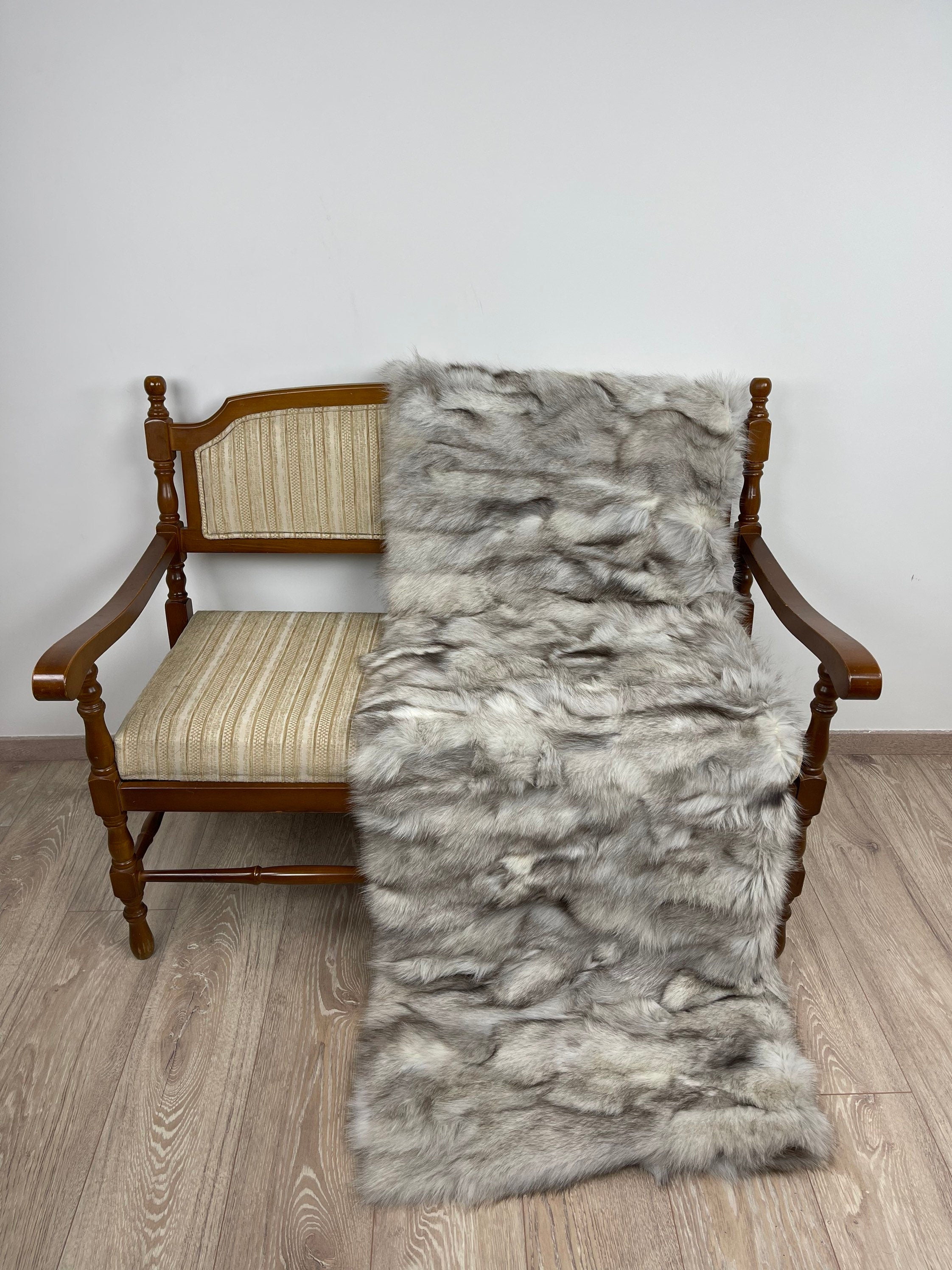 Genuine Blue Fox Fur Blanket: Handmade Luxury Throw Bedspread