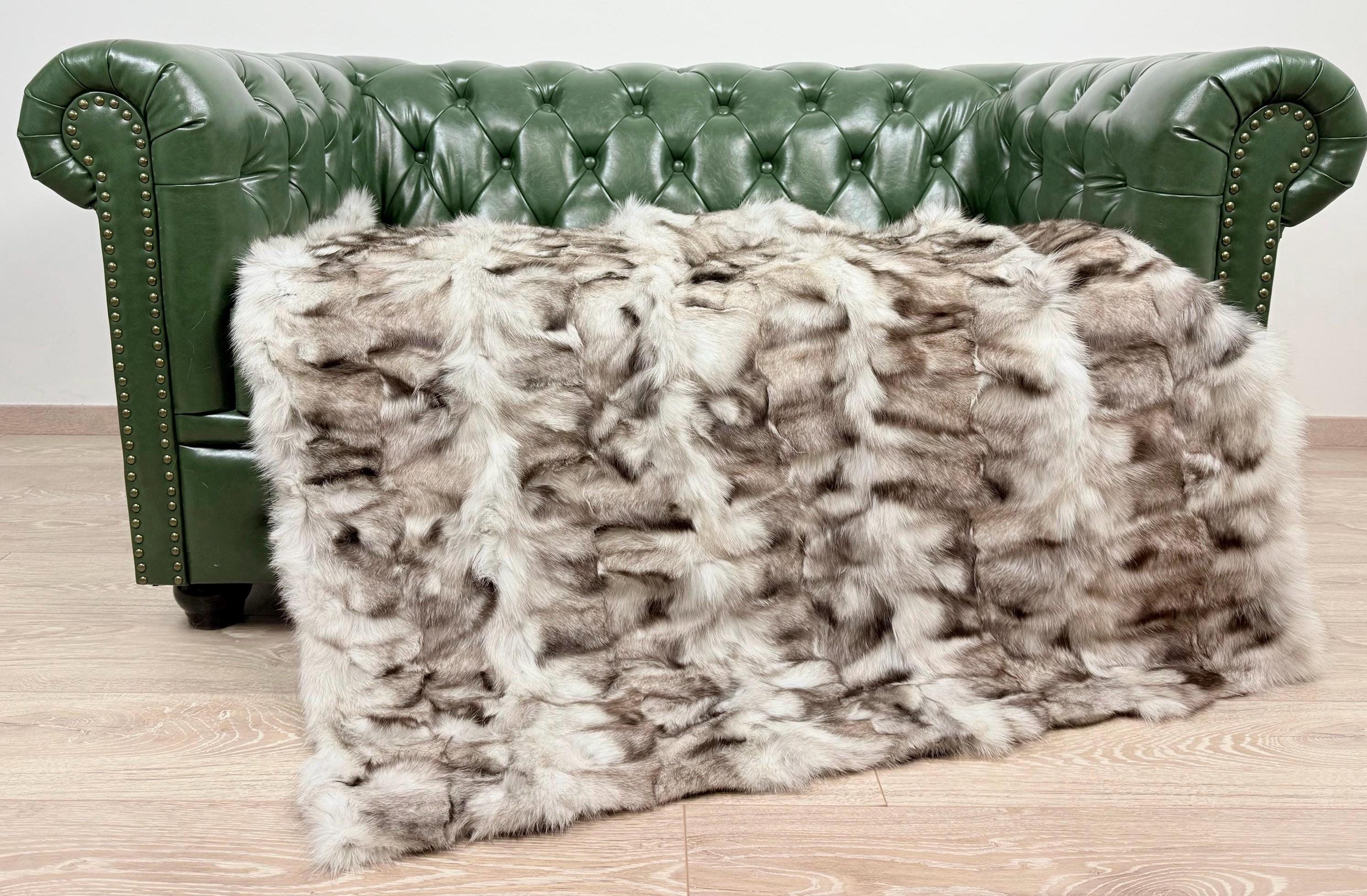 Luxury Frost Fox Fur Blanket: Handmade Fur Throw, Elegant Home Decor