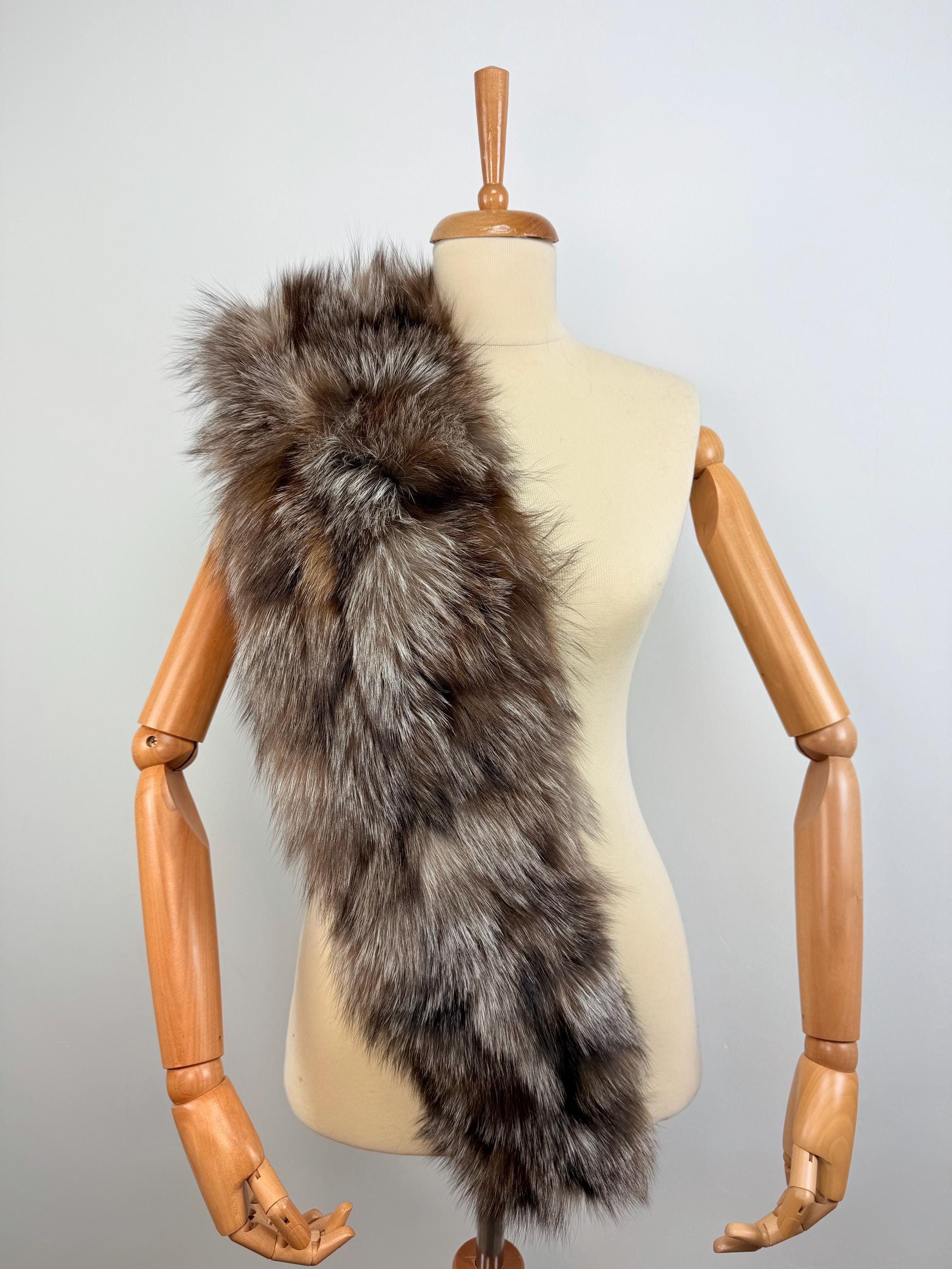 Genuine Crystal Fox Fur Stole: Extra Long Fur Collar
