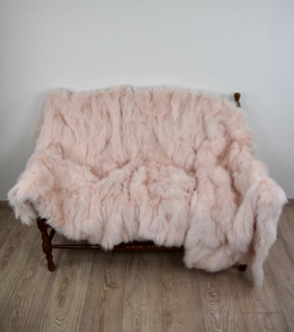 Genuine Pink Fox Fur Blanket: Soft Fur Throw