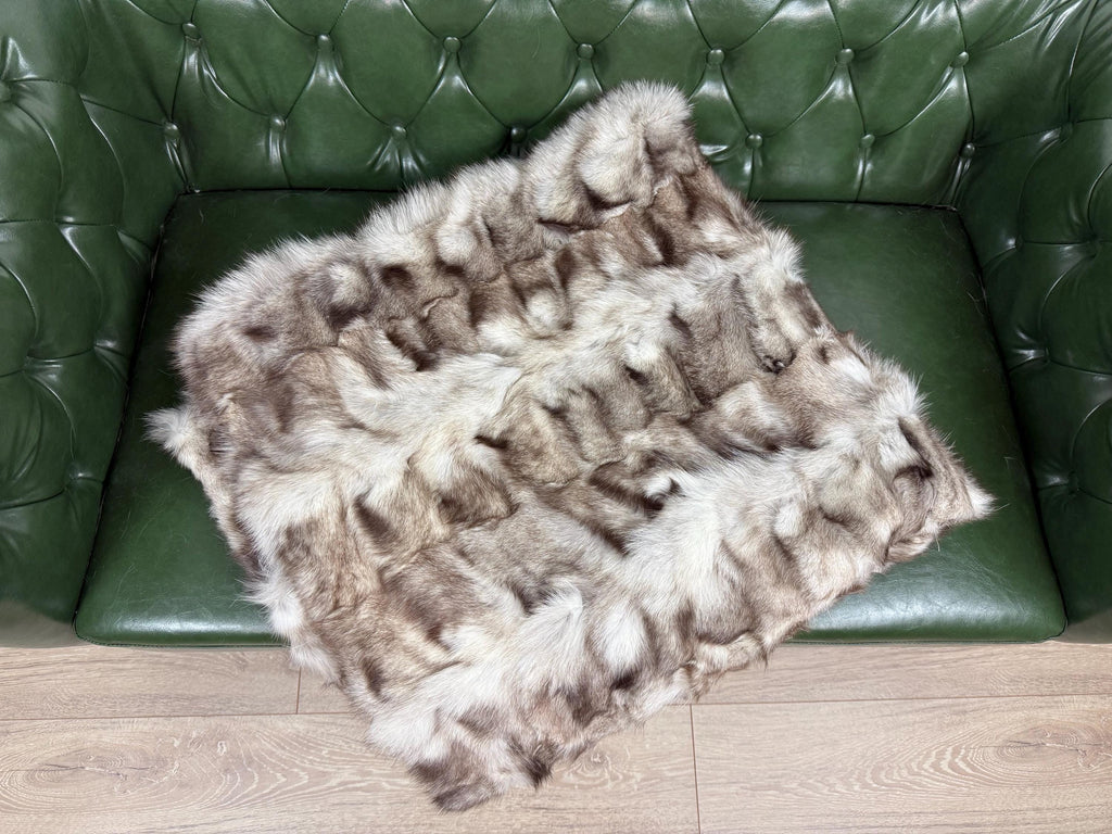 Luxury Frost Fox Fur Blanket: Handmade Fur Throw, Elegant Home Decor