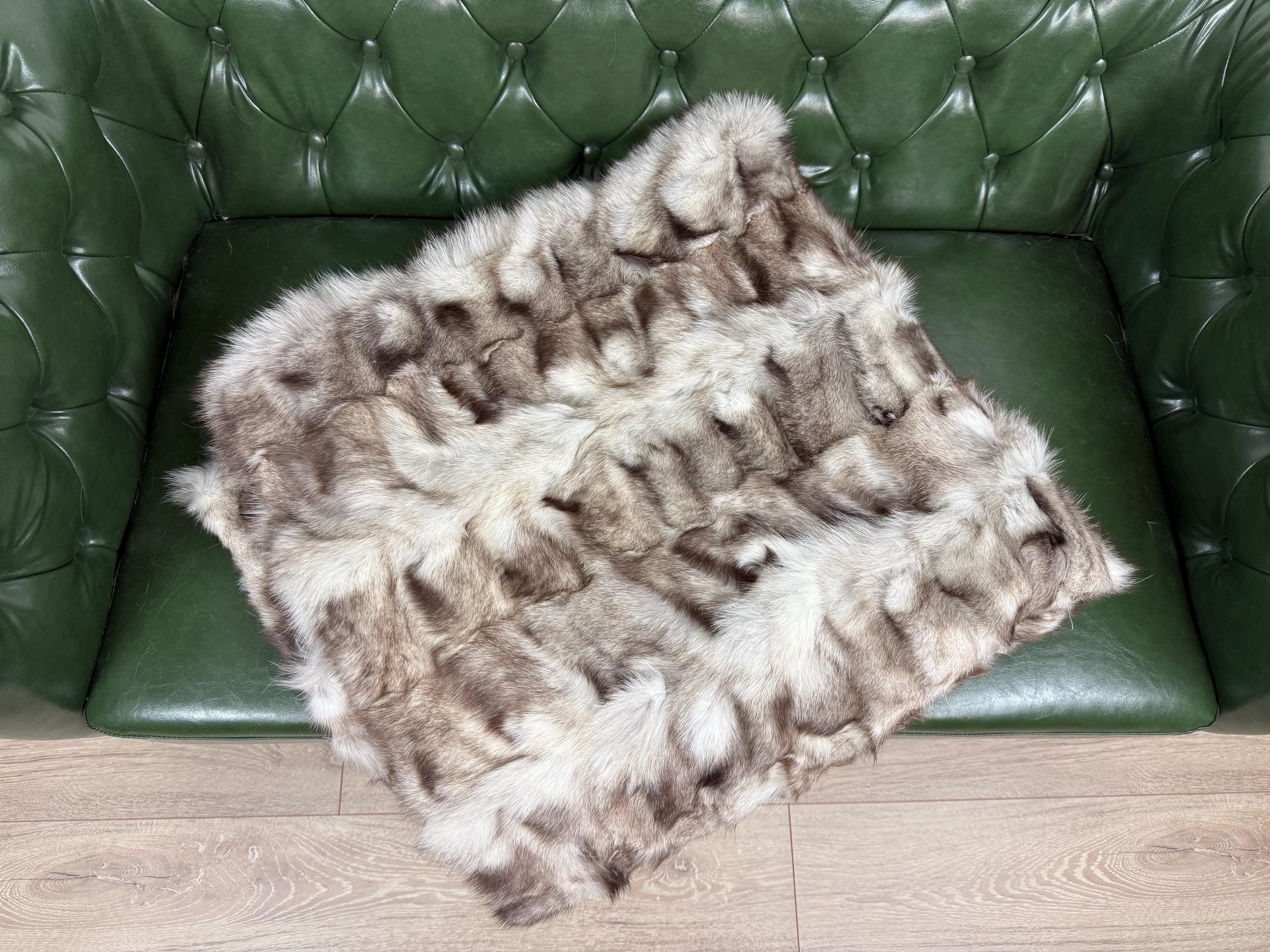 Luxury Frost Fox Fur Blanket: Handmade Fur Throw, Elegant Home Decor
