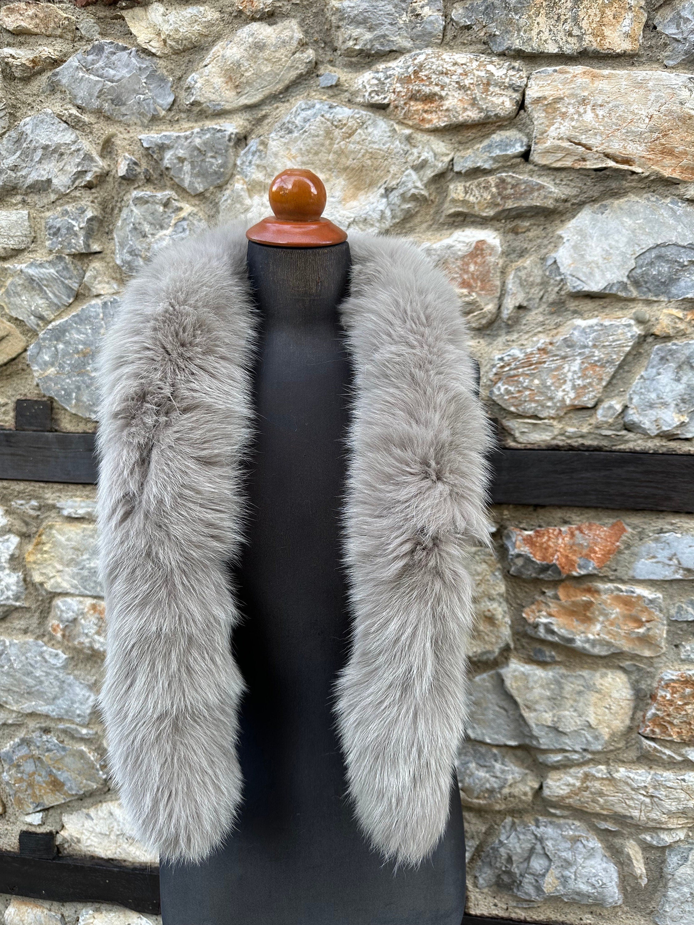 Handmade Fox Fur Scarf: Warm Genuine Gray Fur Scarf