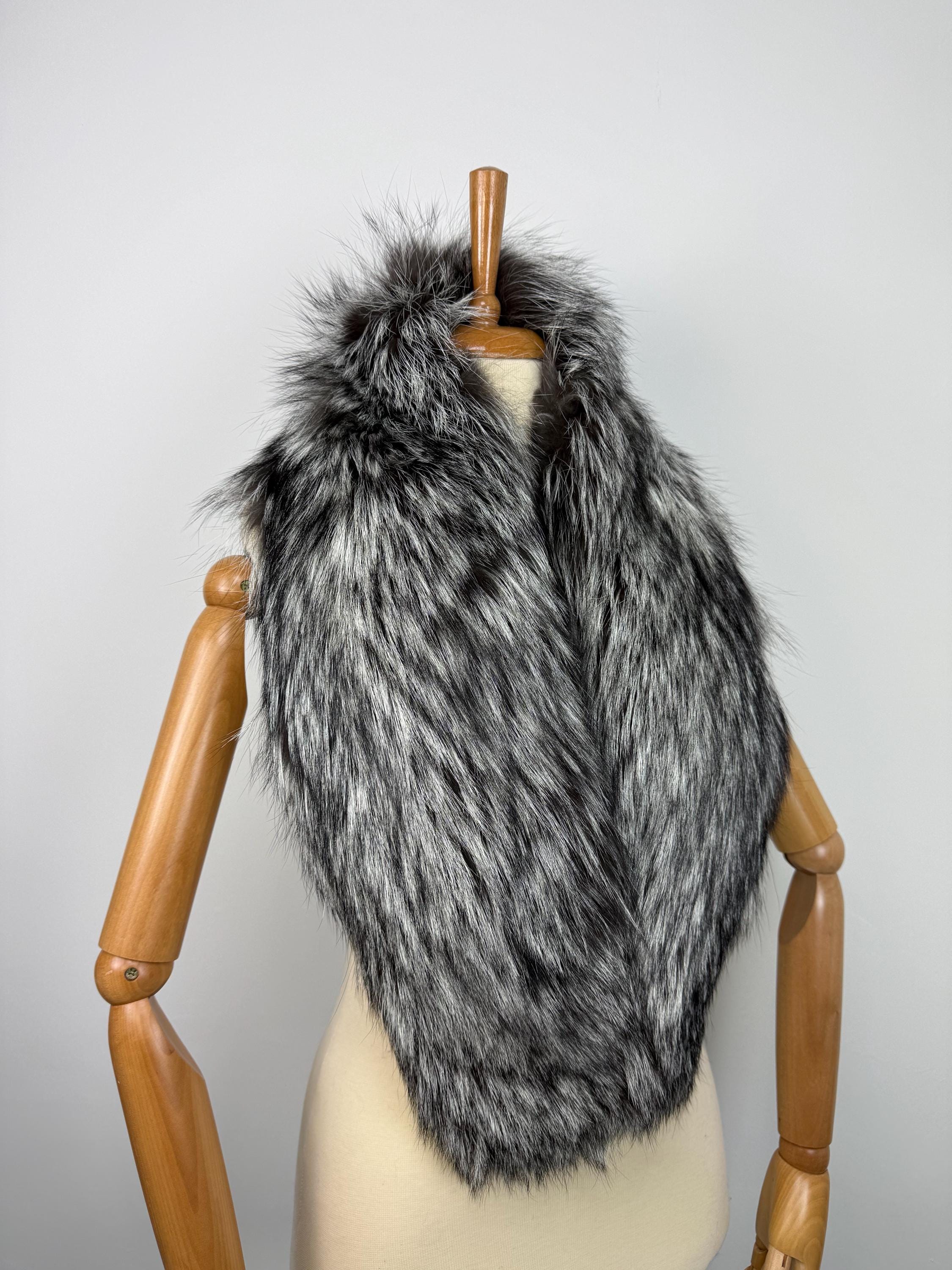 Silver Fox Fur Stole – Real Fur Wrap, Extra Long Luxury Fur, Handmade in Greece