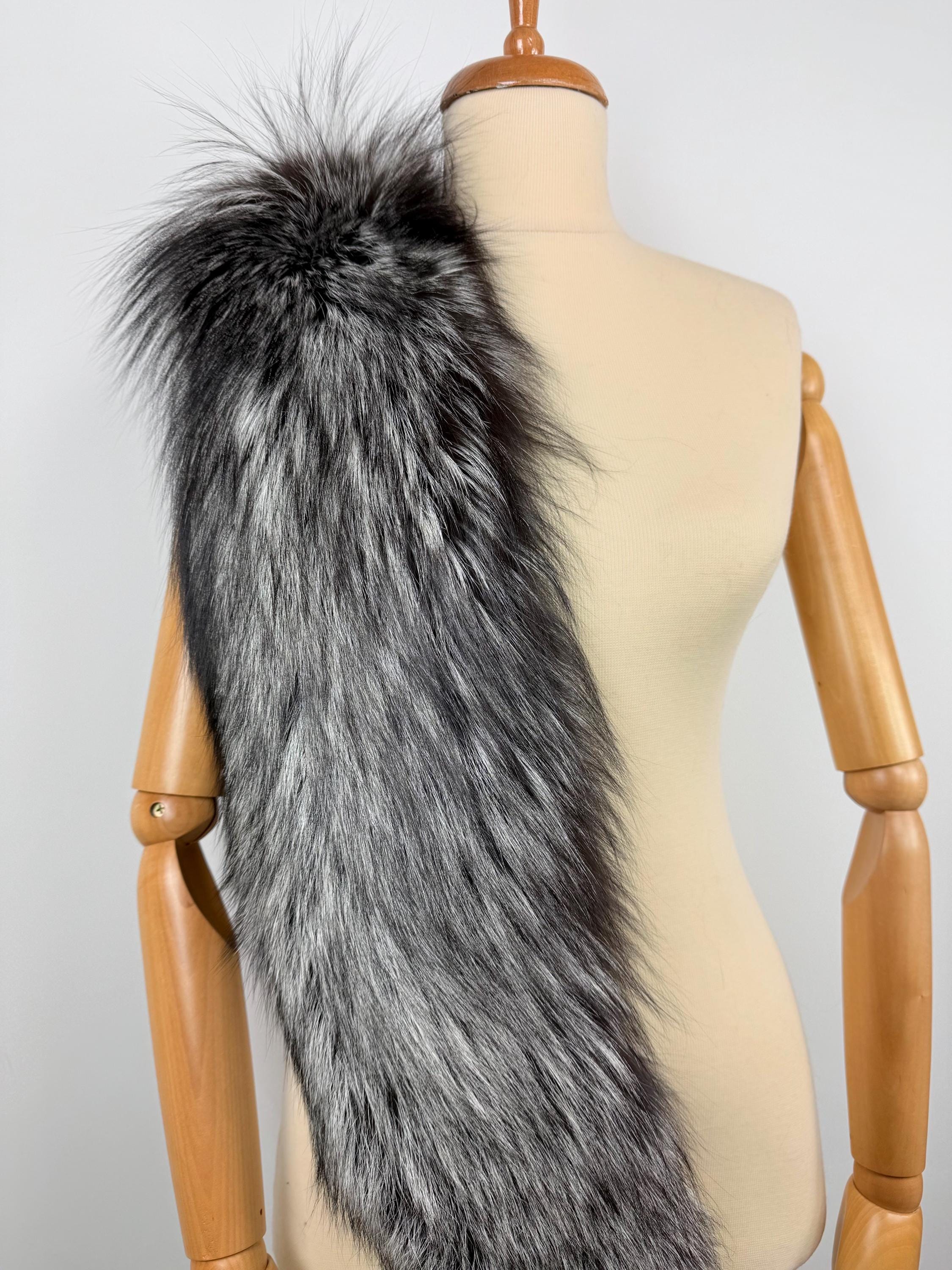 Silver Fox Fur Stole Collar - Luxury Extra Long Fur Scarf