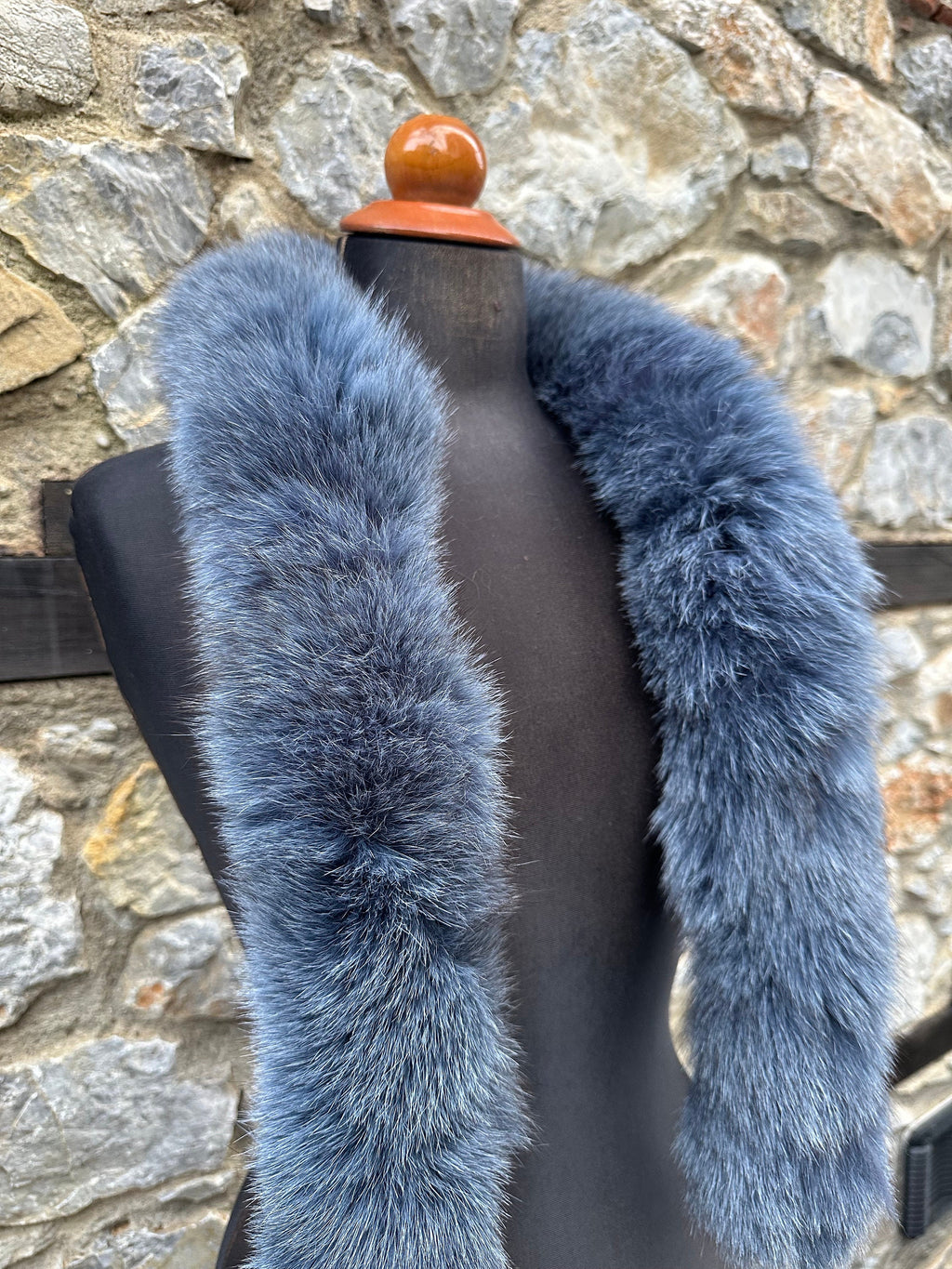 Blue Fox Fur Scarf – Real Fur Scarf, Handmade in Greece, Luxury Denim Blue Scarf