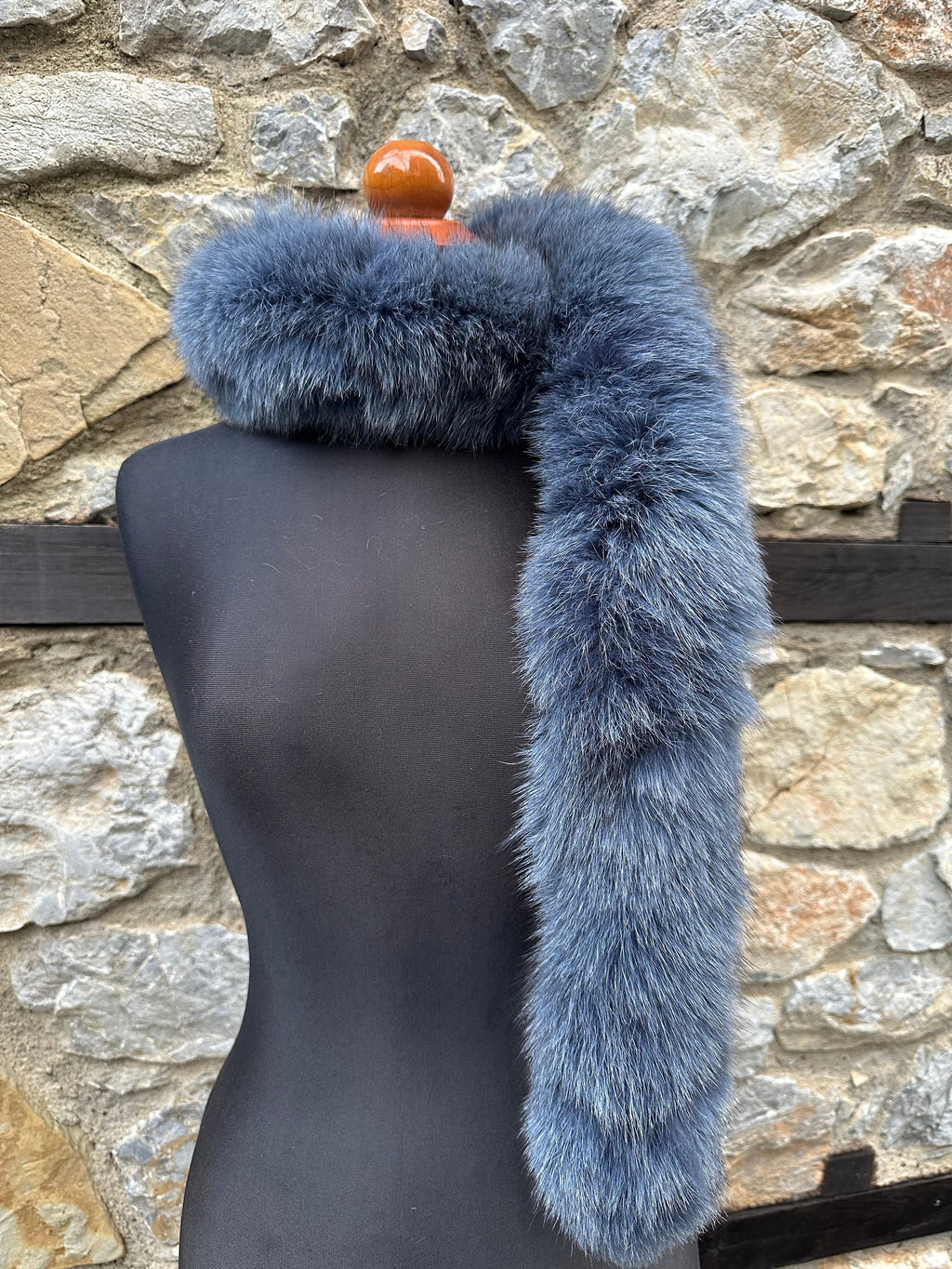 Blue Fox Fur Scarf – Real Fur Scarf, Handmade in Greece, Luxury Denim Blue Scarf
