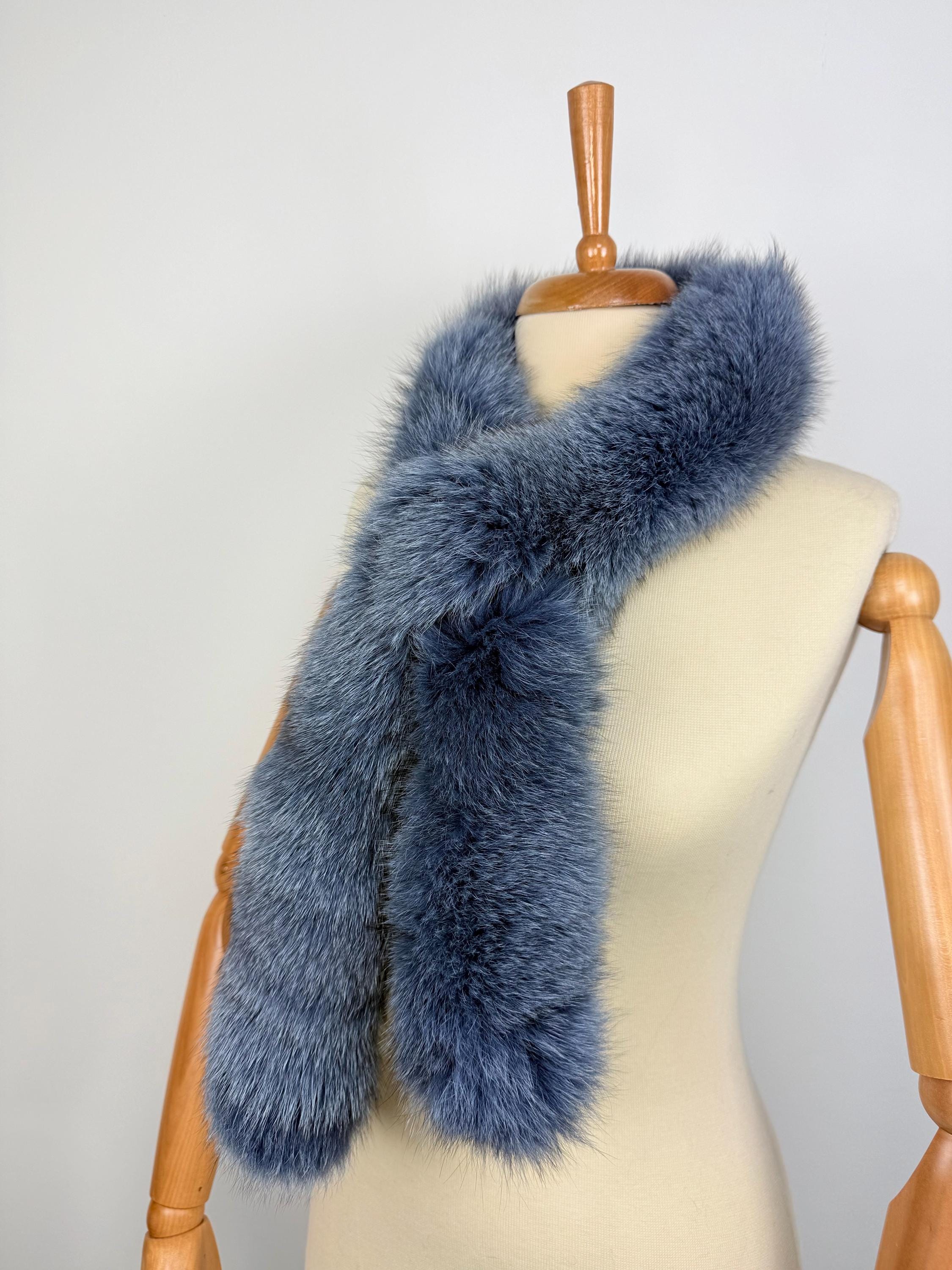 Blue Fur Scarf: Handmade Genuine Fox Fur, Luxury Neck Wrap