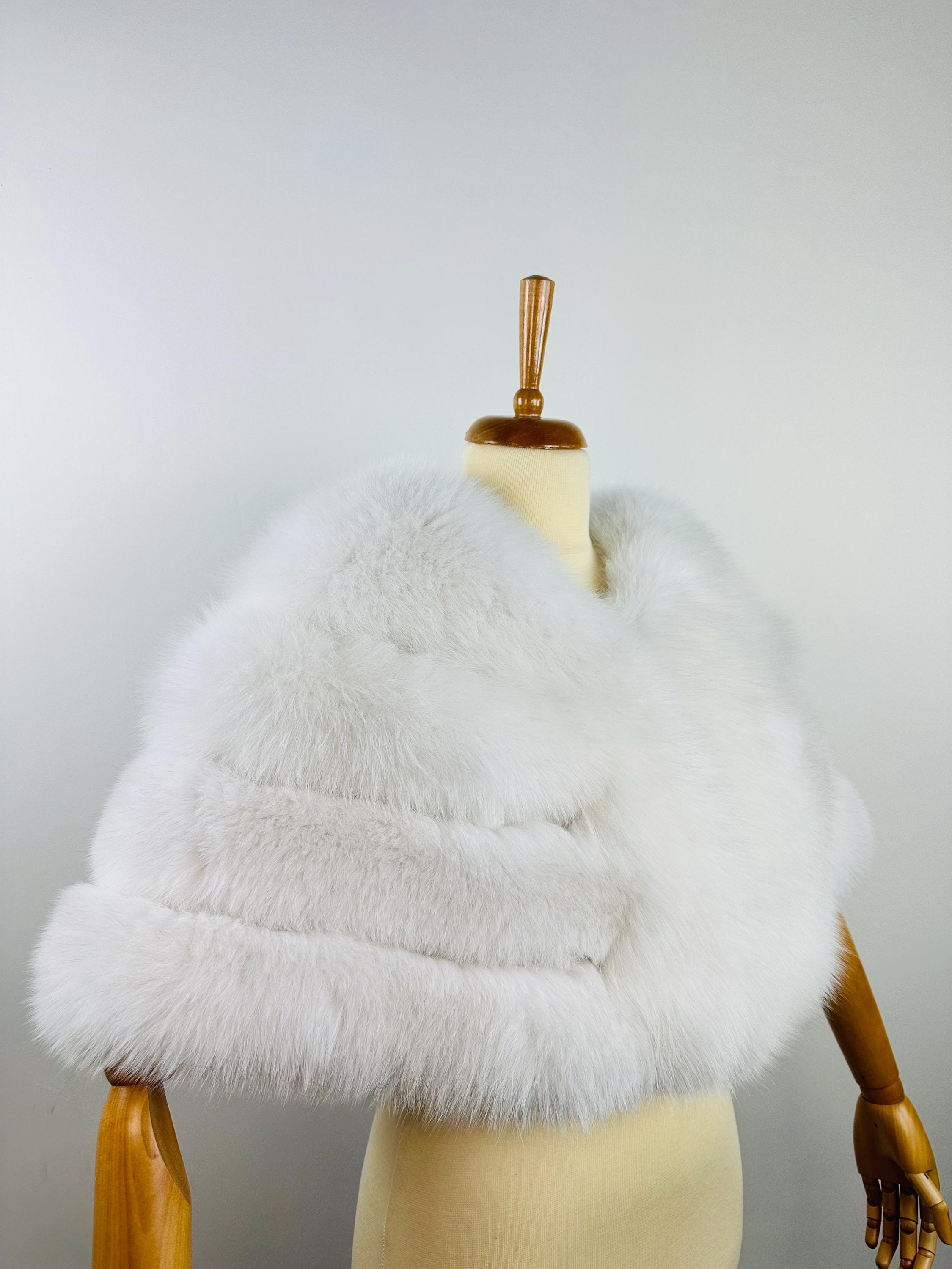 White Fox Fur Bridal Shawl – Real Fur Wrap, Handmade in Greece