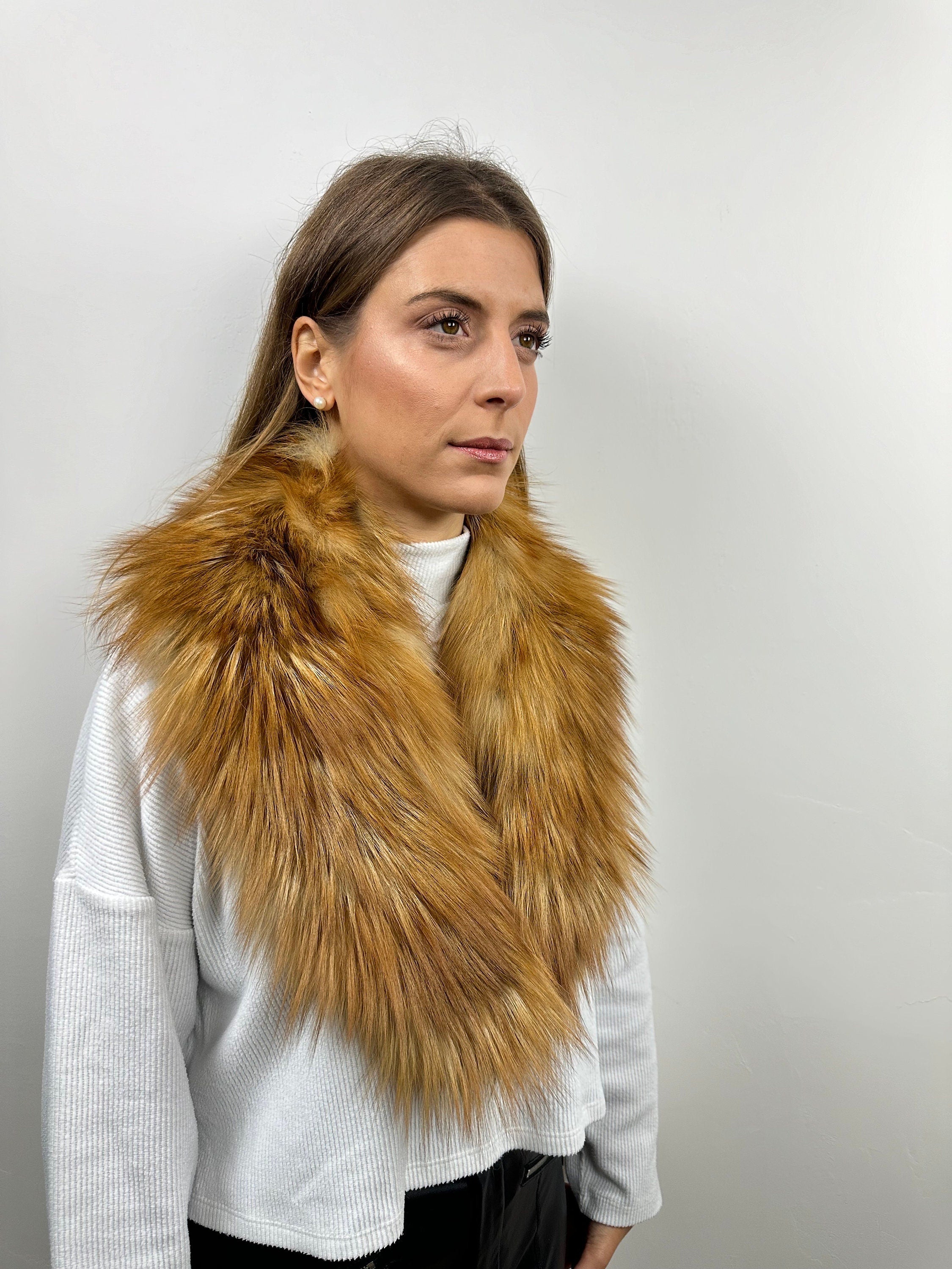 Real Fur Fox Collar: Handmade Stole with Satin Lining