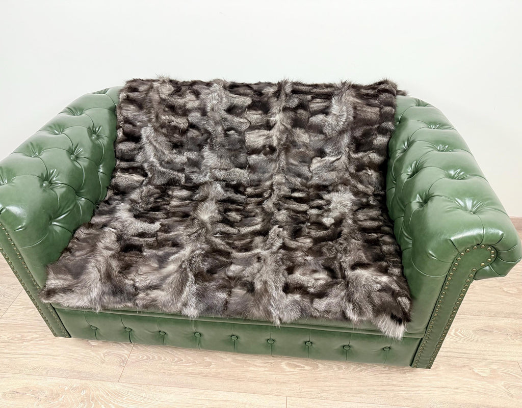Luxury Frost Fox Fur Blanket: Handmade Real Fur Throw