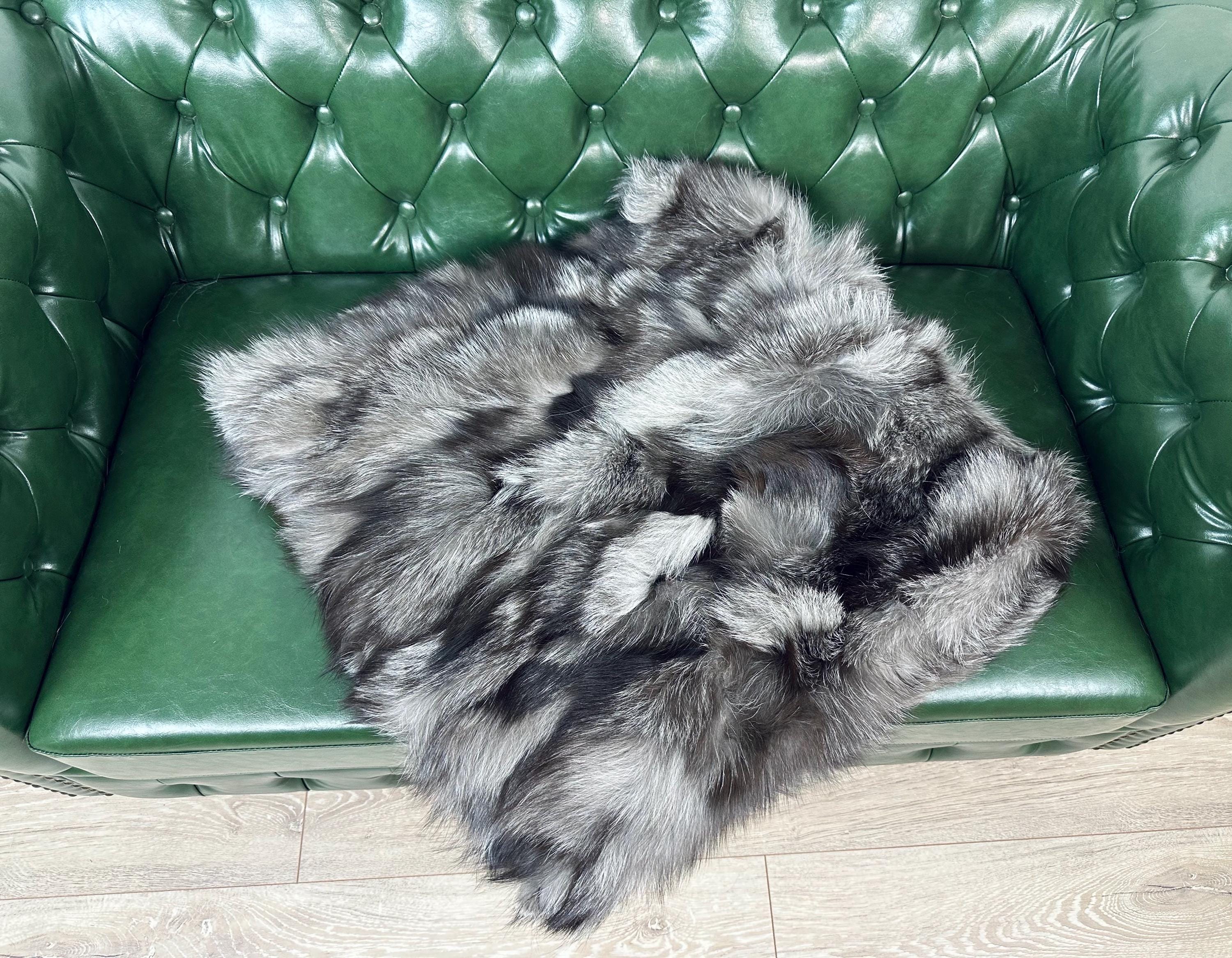 Luxury Silver Fox Fur Blanket: Handmade Real Fur Throw
