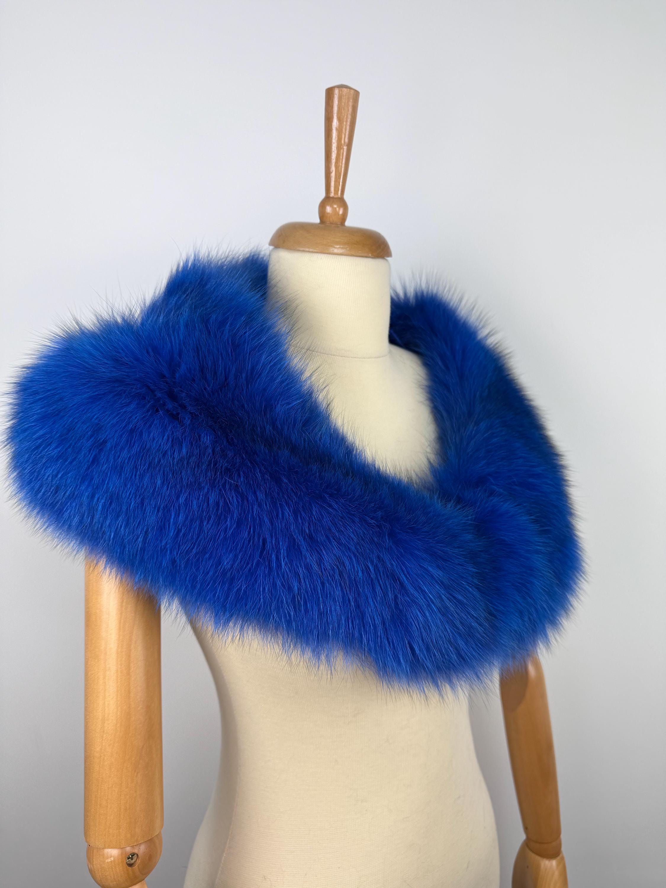 Royal Blue Fox Fur Collar – Real Fur Collar, Handmade in Greece, Luxury Neck Accessory