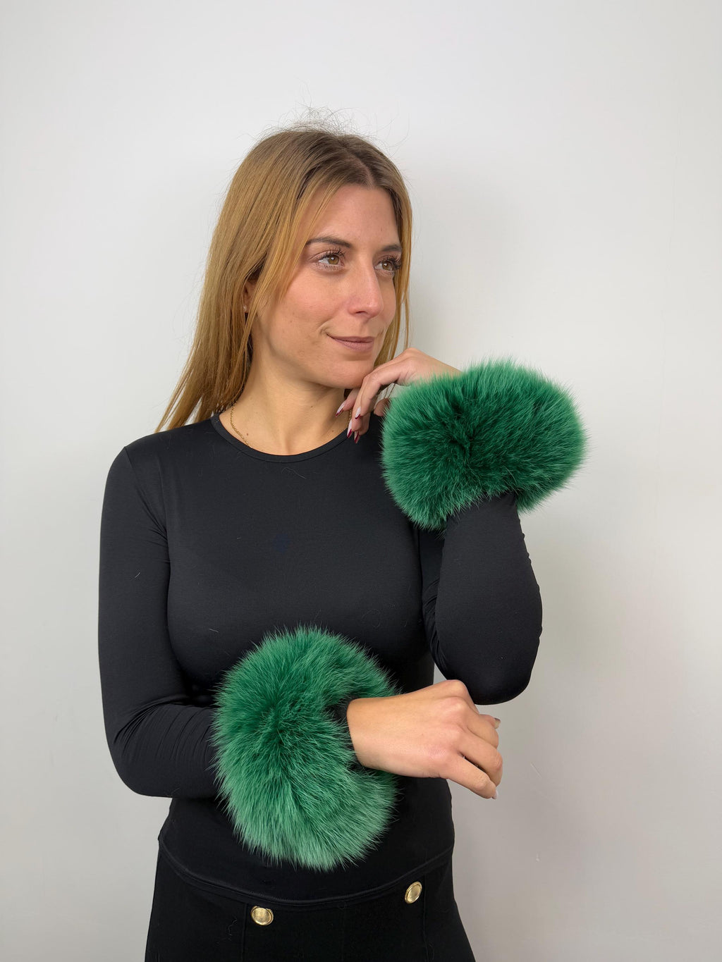Green Fox Fur Cuffs: Fur Fluffy Wrist Warmers
