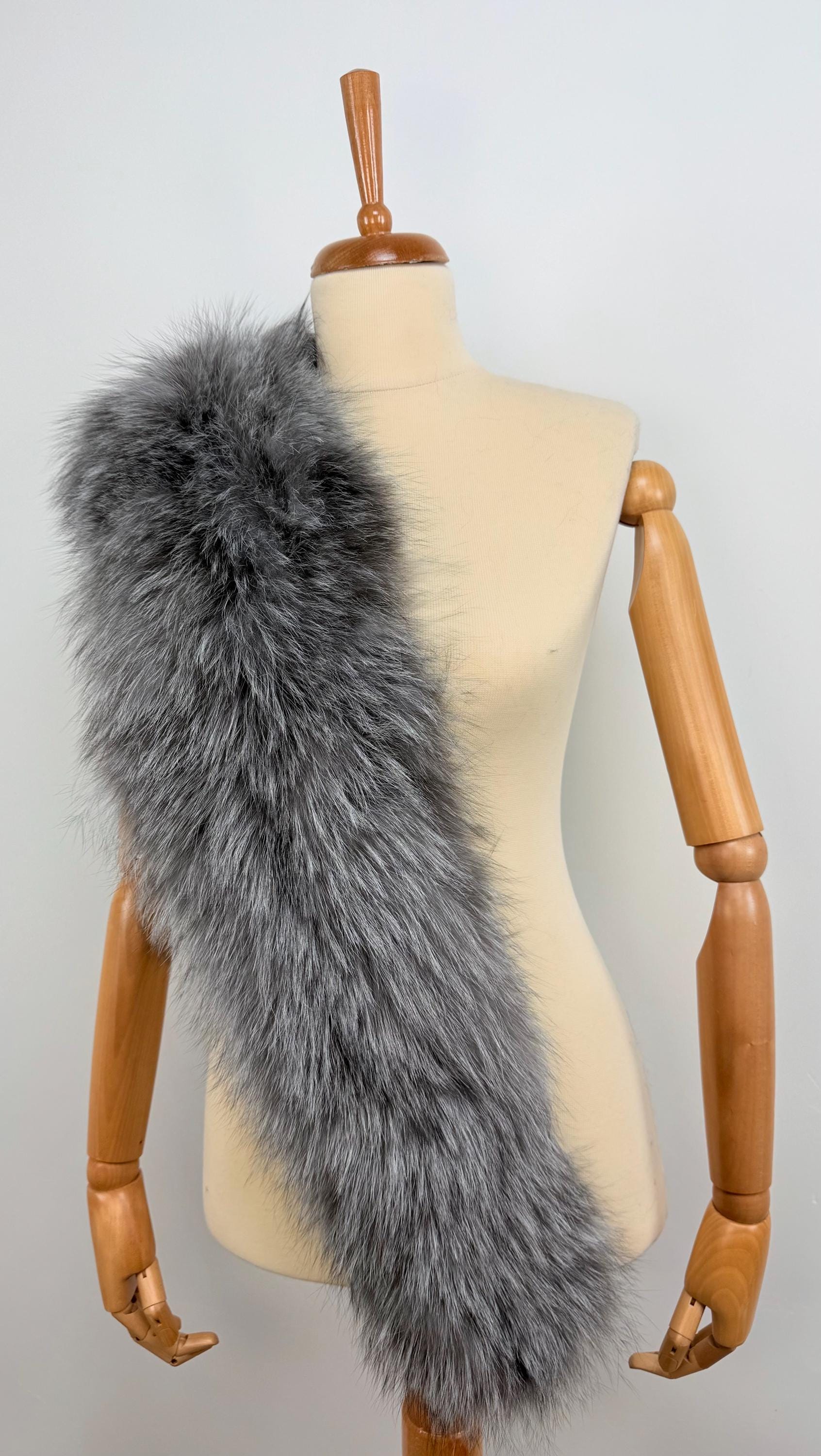 Frost Fox Fur Stole – Real Fox Fur Wrap, Extra Long Luxury Fur, Handmade in Greece