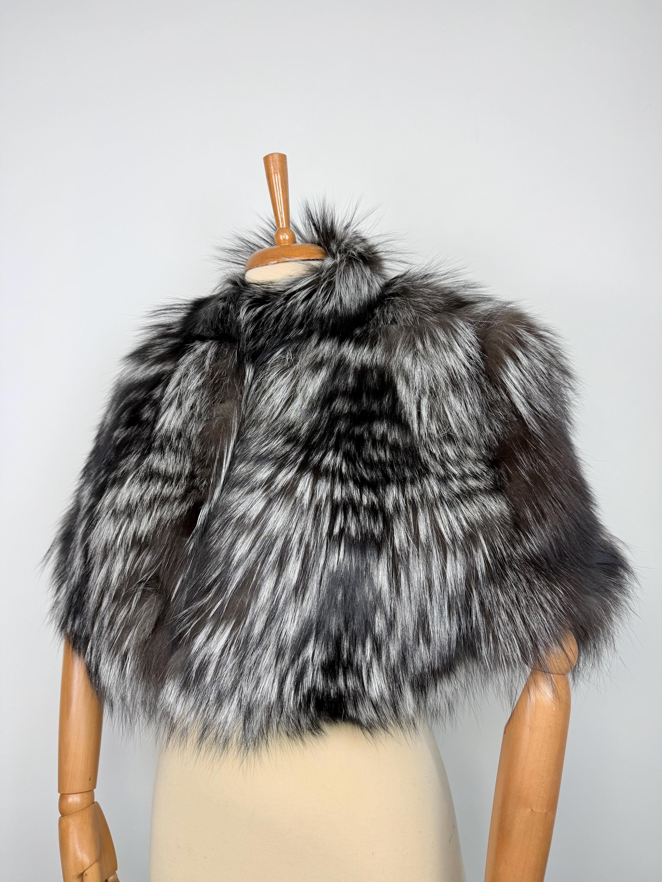 Silver Fox Fur Shawl – Real Fur Wrap, Handmade in Greece, Luxury Fur Shawl