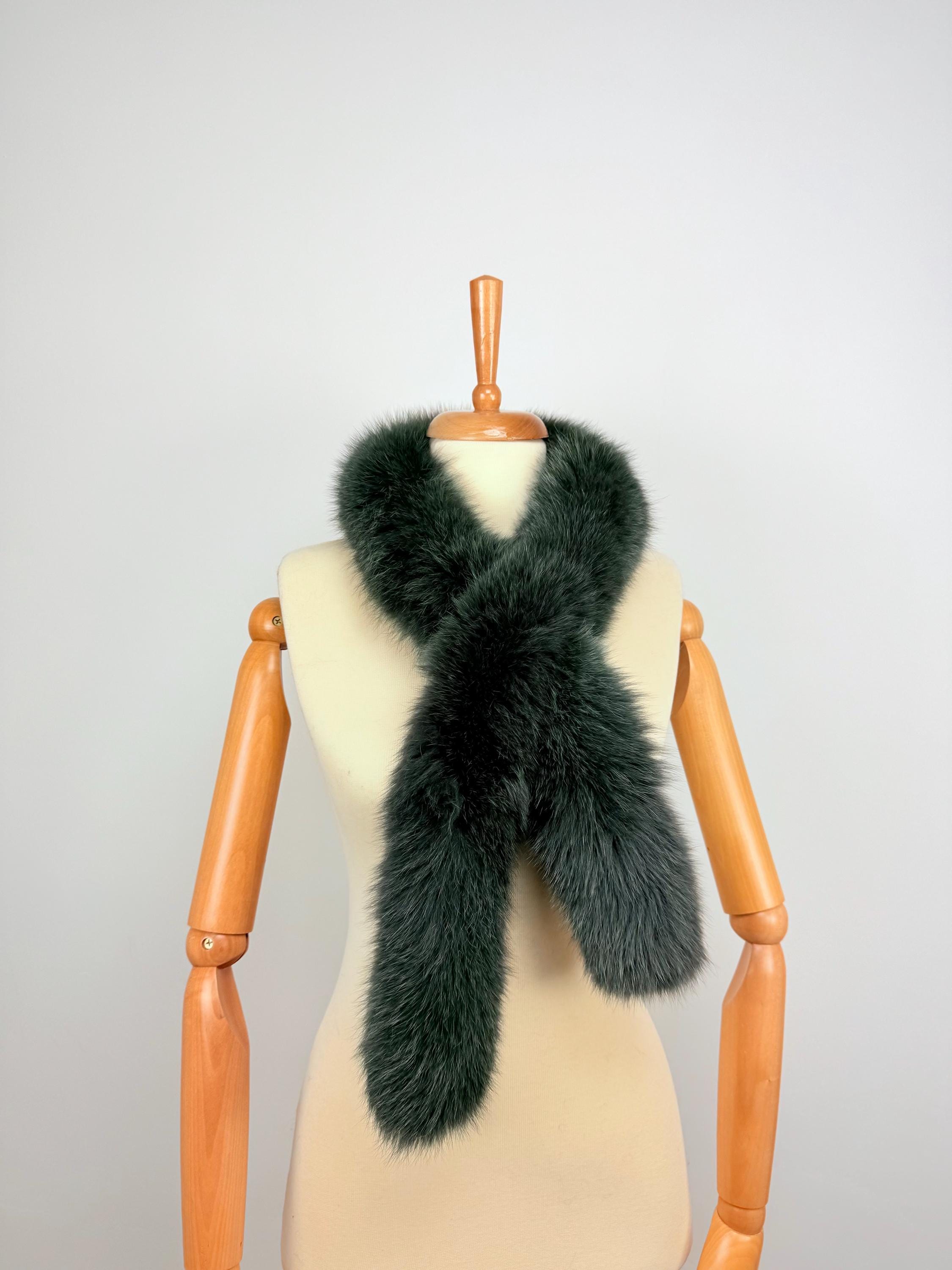 Green Fox Fur Scarf – Real Fur Scarf, Handmade in Greece, Luxury Winter Scarf