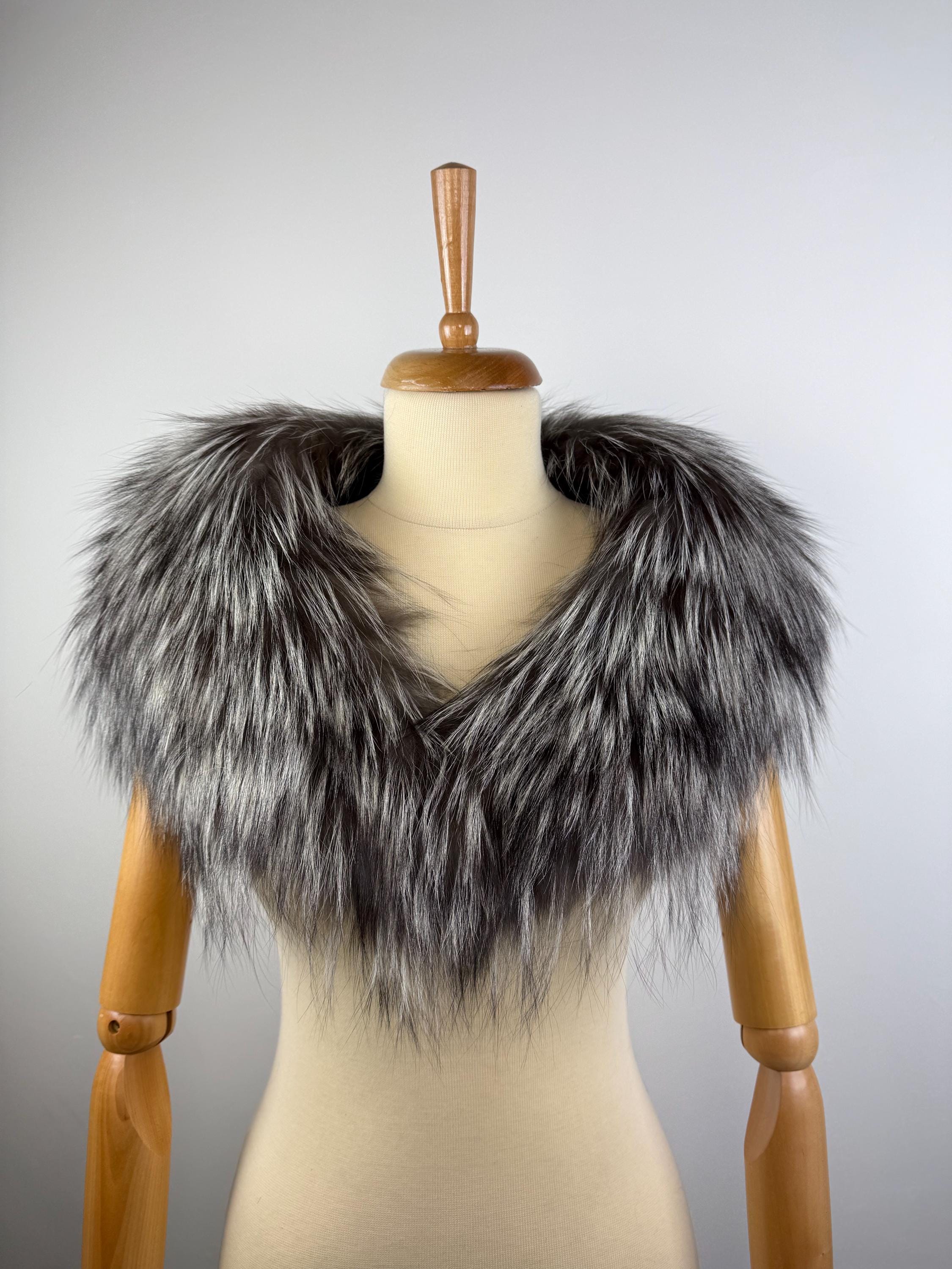 Genuine Silver Fox Fur Collar - Luxury Fur Stole, Winter Collars Accessories