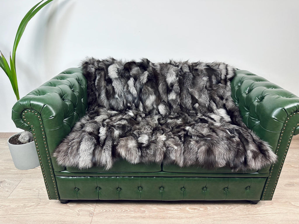 Luxury Silver Fox Fur Blanket: Handmade Real Fur Throw