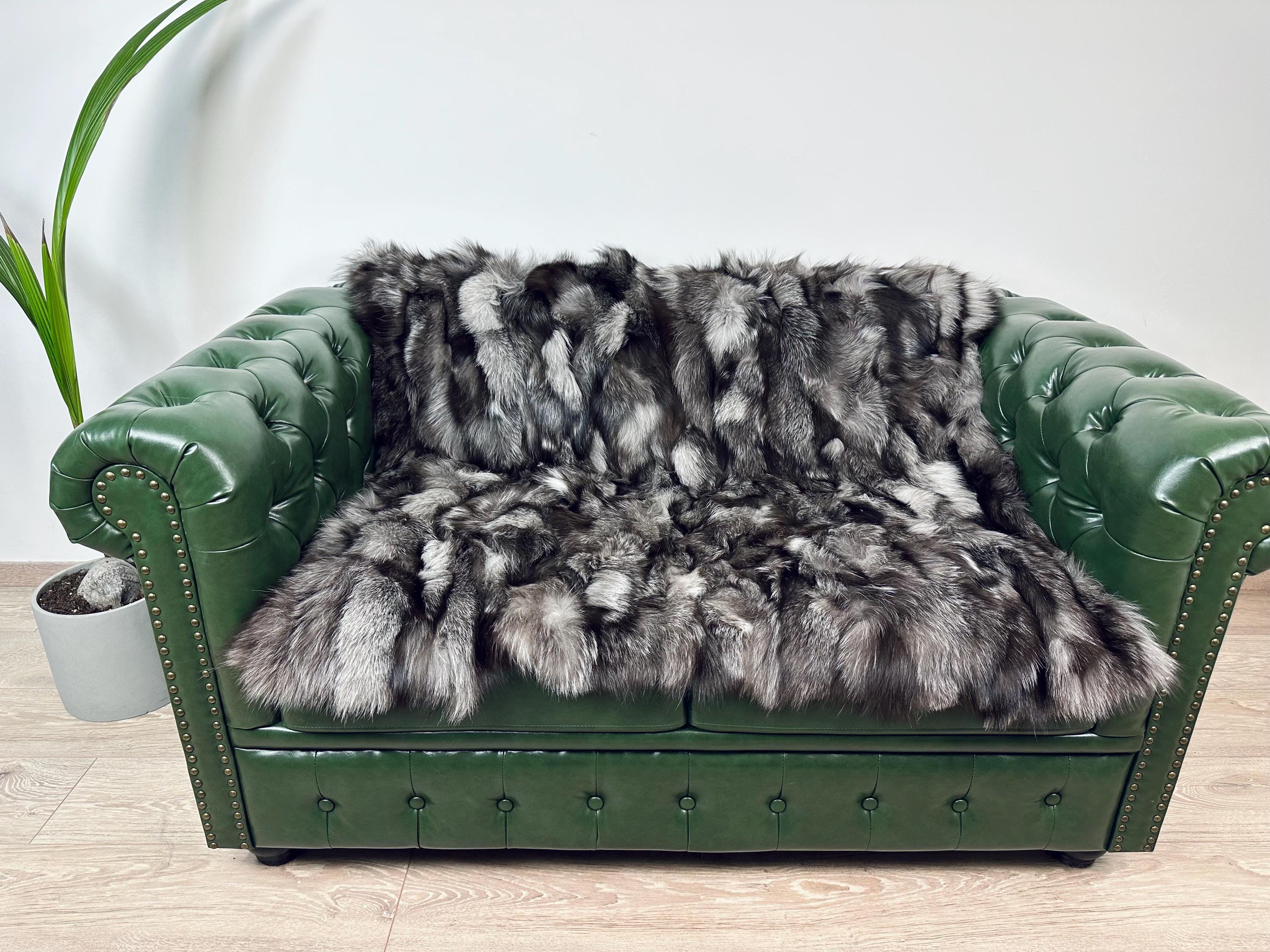 Luxury Silver Fox Fur Blanket: Handmade Real Fur Throw