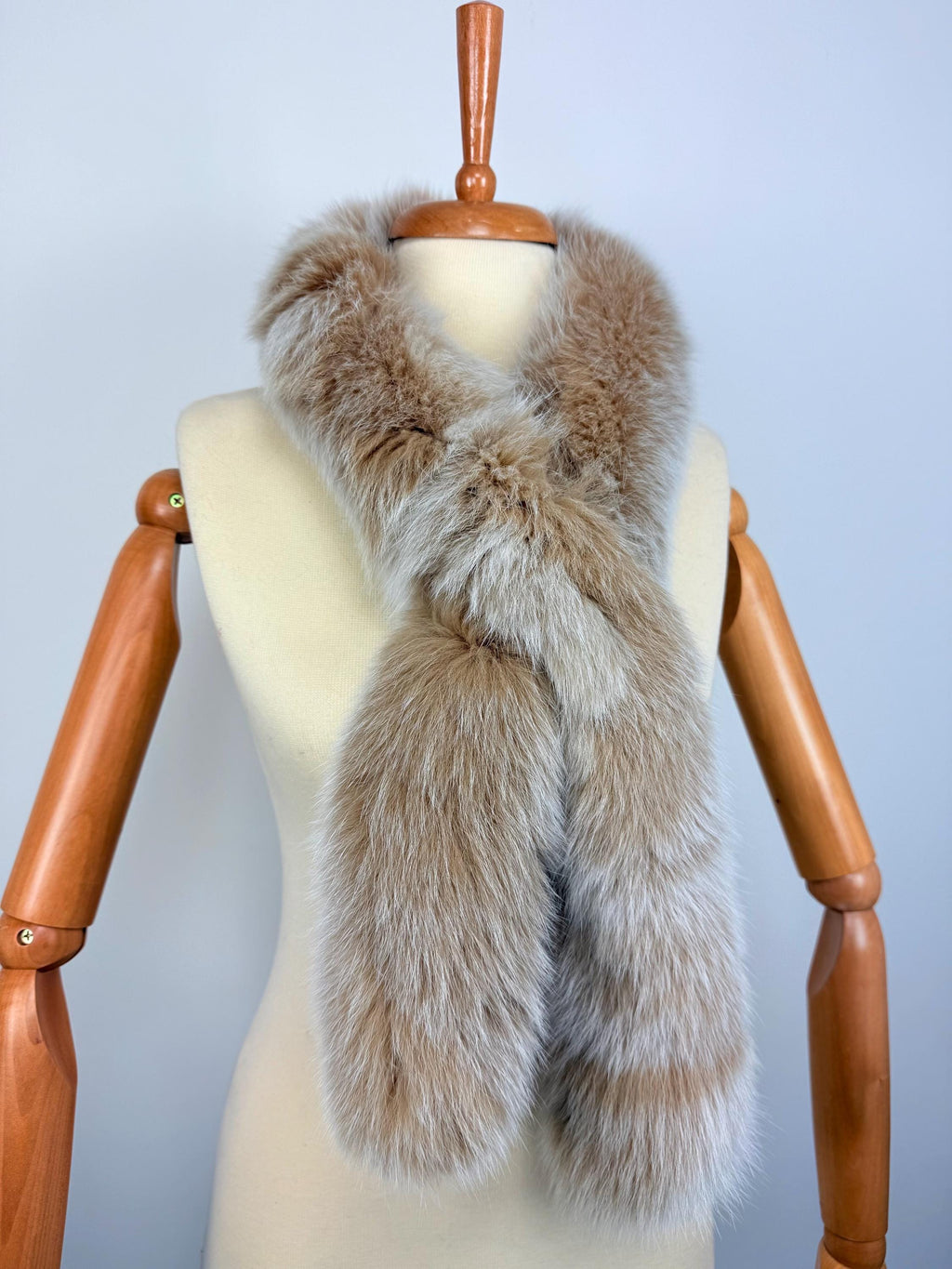 Luxury Beige Fox Fur Scarf – Real Fur, Handmade in Greece, Elegant Winter Scarf