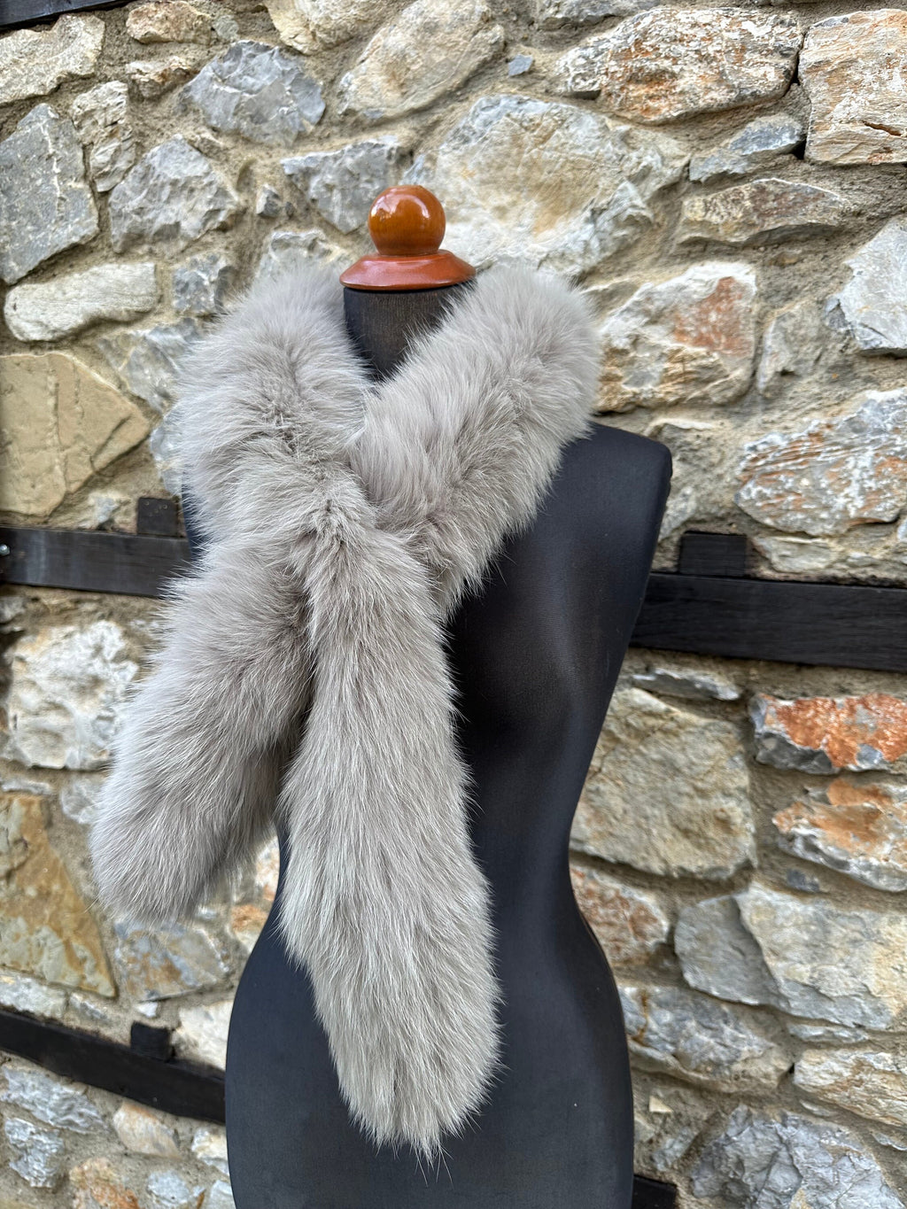 Handmade Fox Fur Scarf: Warm Genuine Gray Fur Scarf